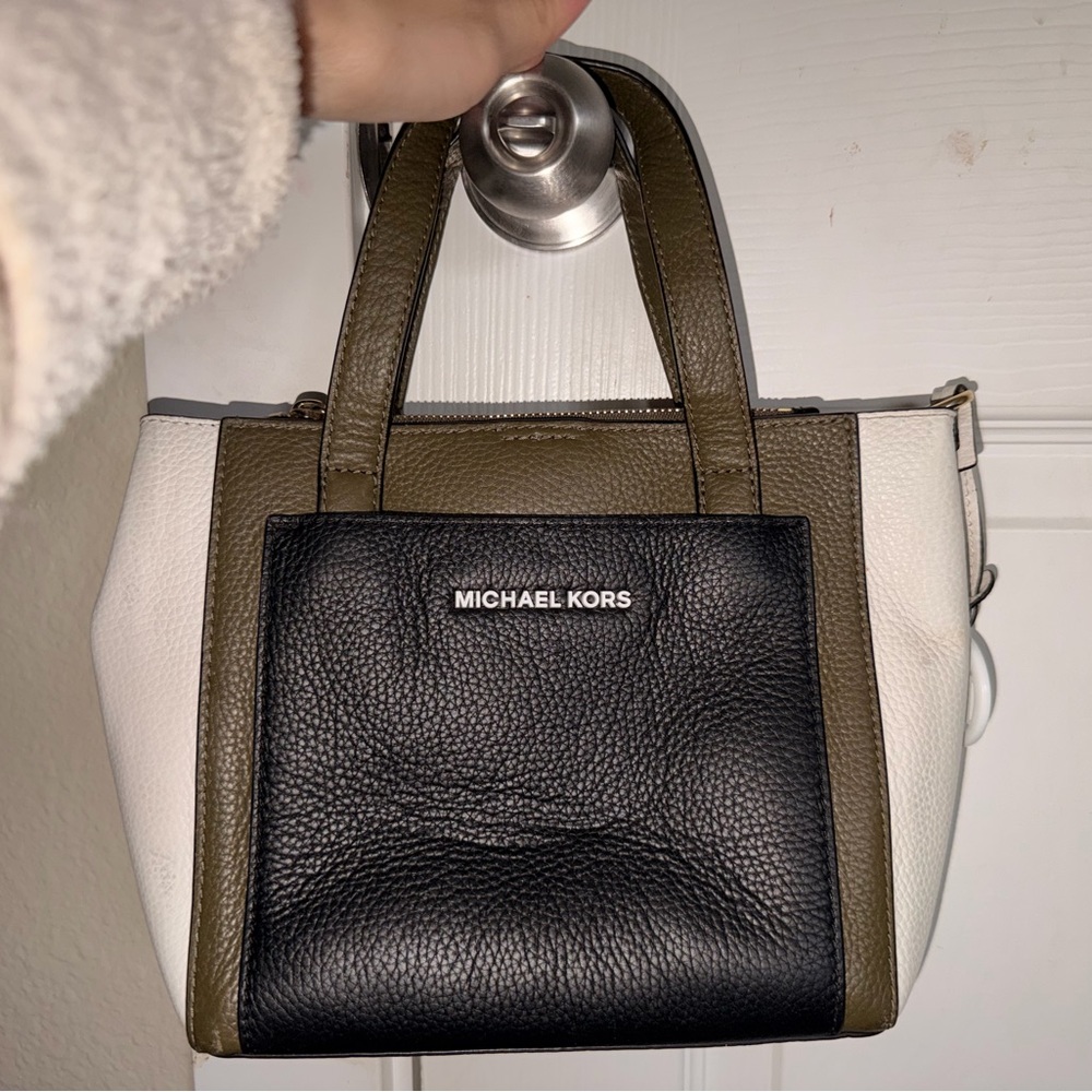 Michael Kors Black, White, and Olive Satchel